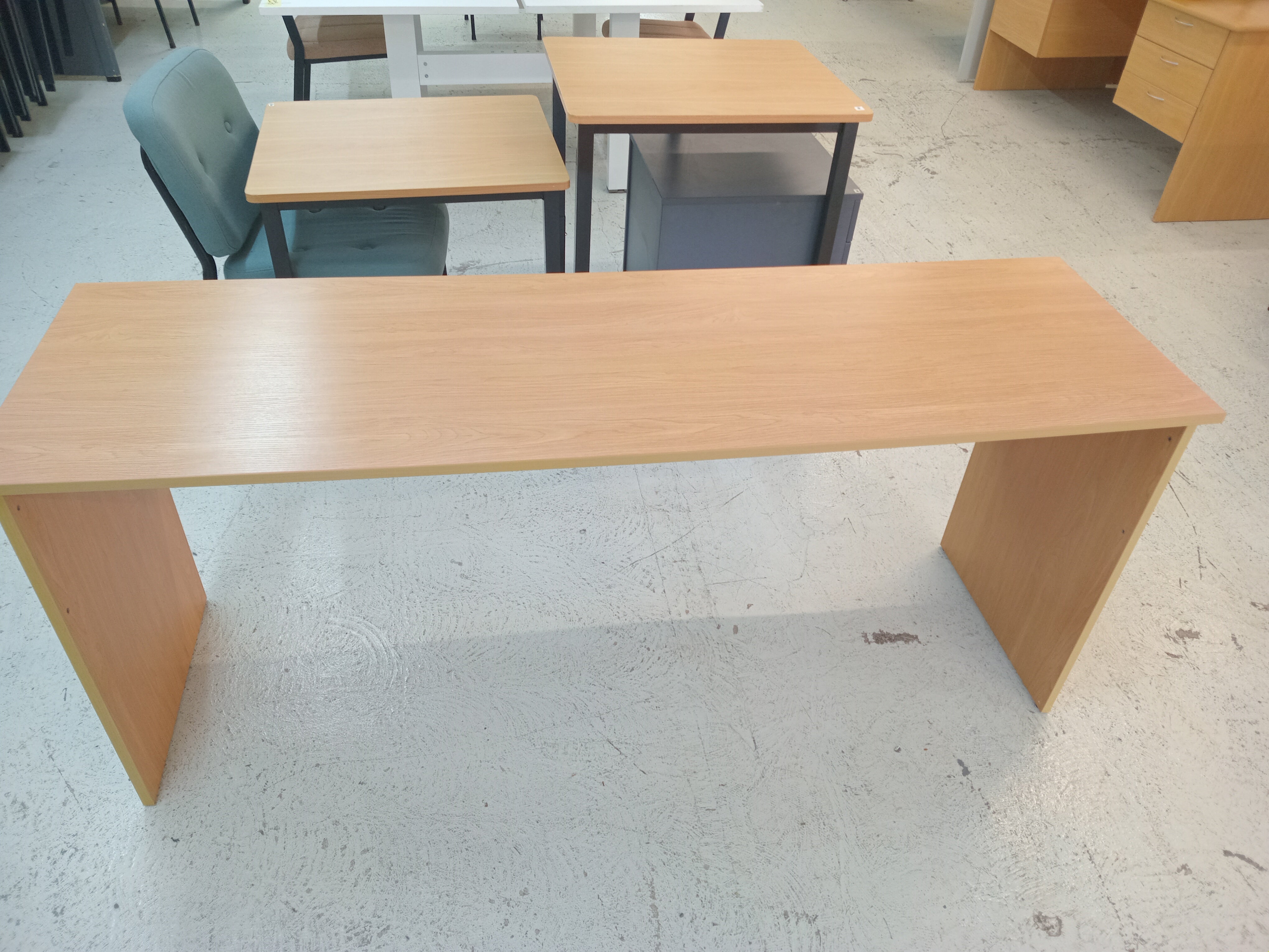 Long straight beige desk