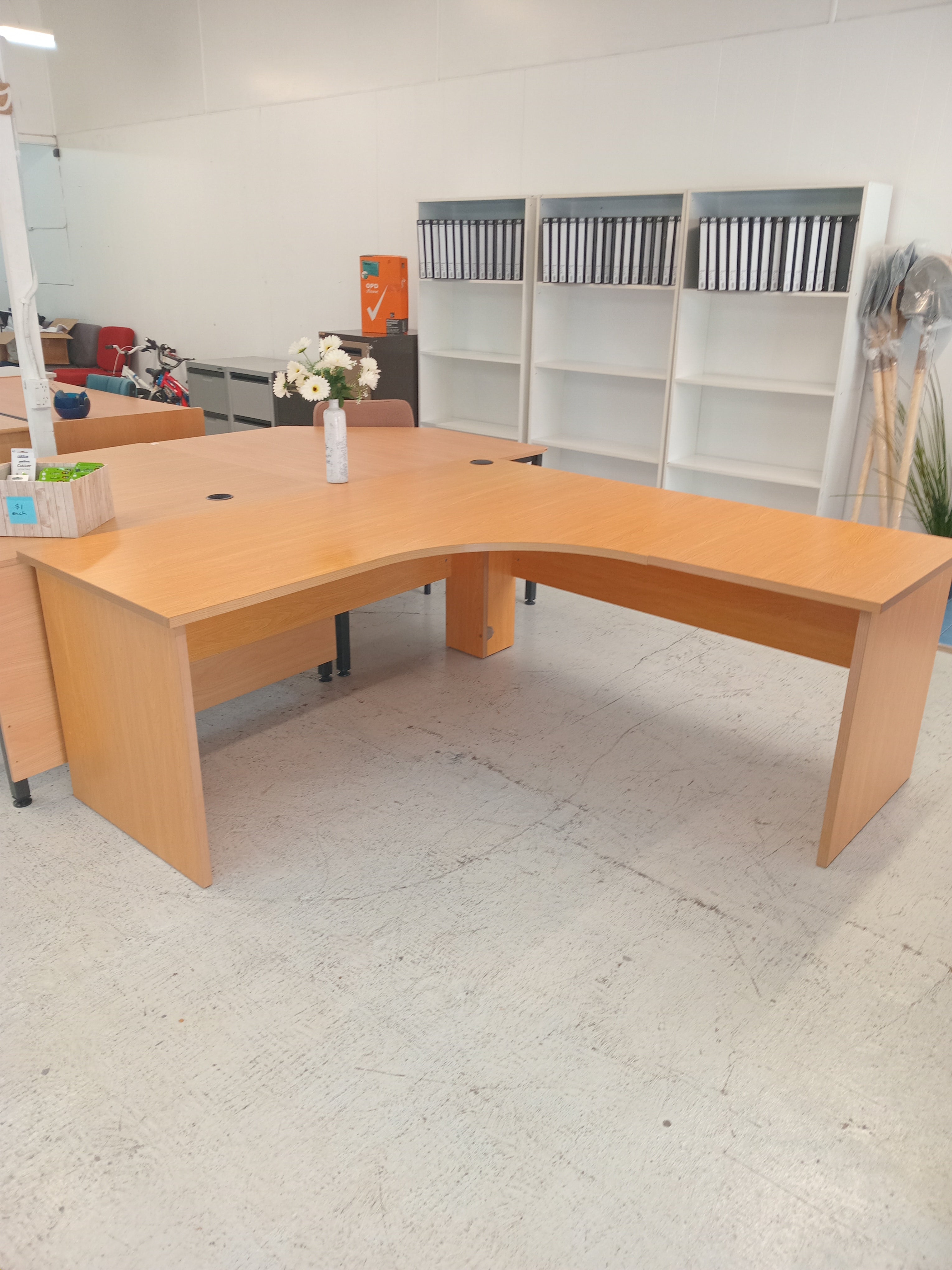 Wooden L-shaped desk